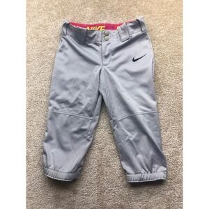 Nike Boys Baseball Pants Grey Knickers Youth Medium Double Snap Zip Fly Athletic